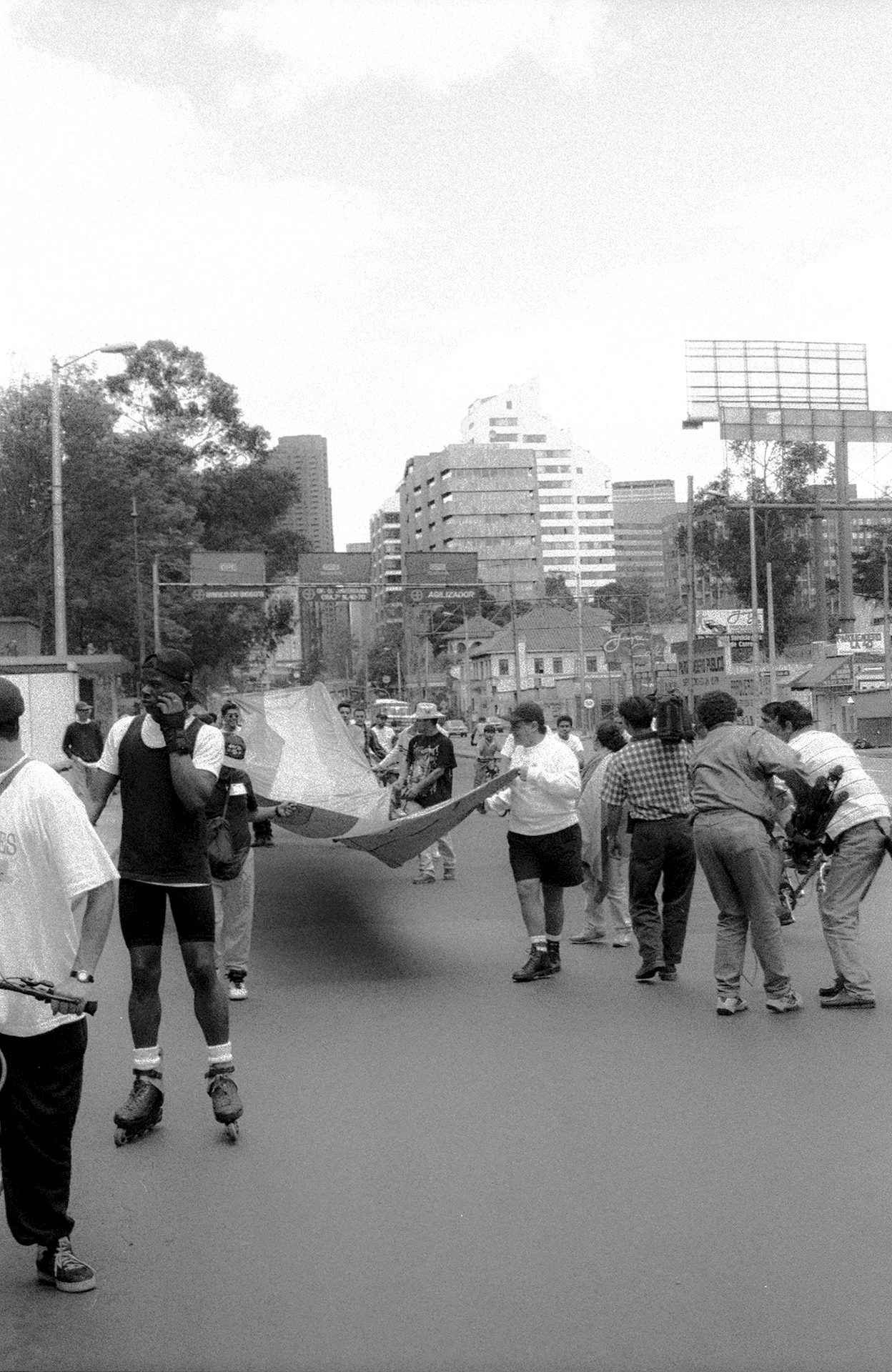Manifestantes llevando la Bandera